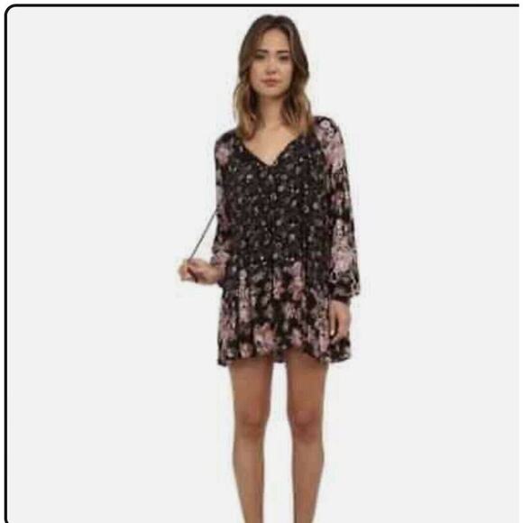 Free People Dresses & Skirts - Free People Women's Lucky Loosey Swing Dress Size M Black Multicolor Floral Boho